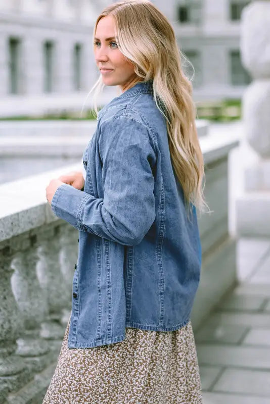 Sky blue button-up denim shirt - jackets