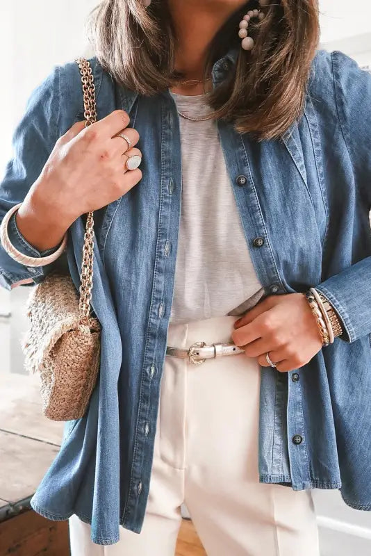 Sky blue button-up denim shirt - jackets