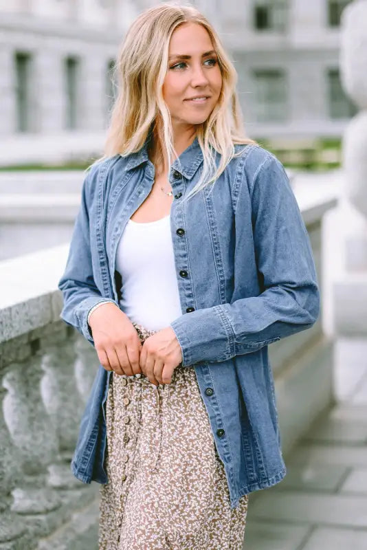 Sky blue button-up denim shirt - jackets