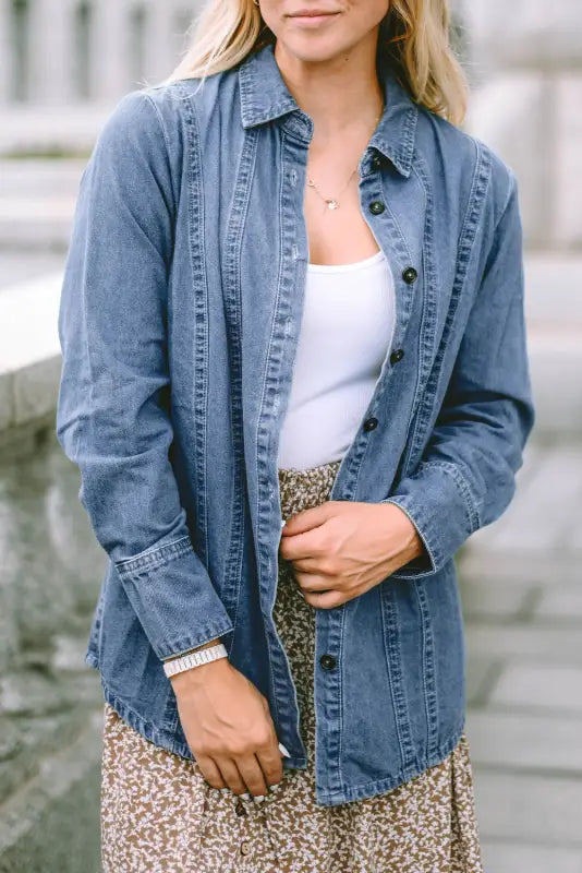 Sky blue button-up denim shirt - jackets