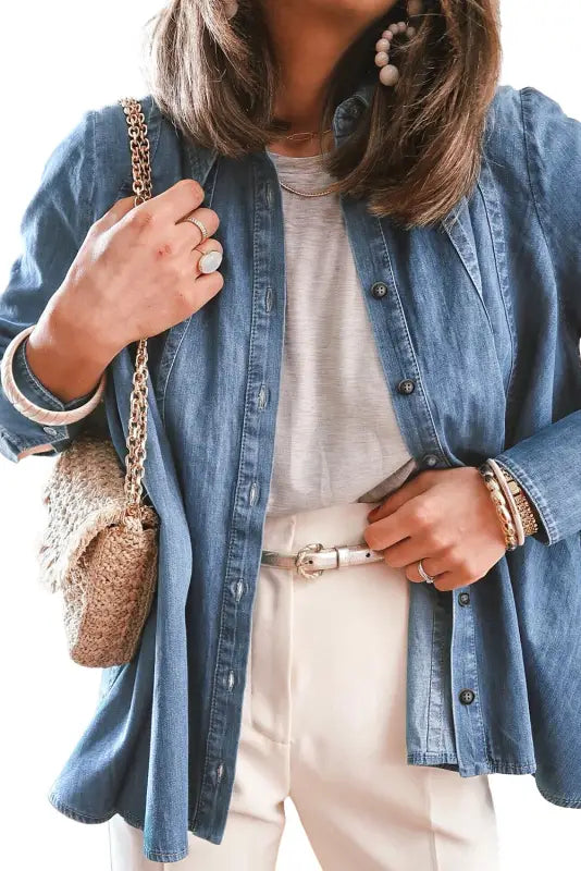 Sky blue button-up denim shirt - jackets