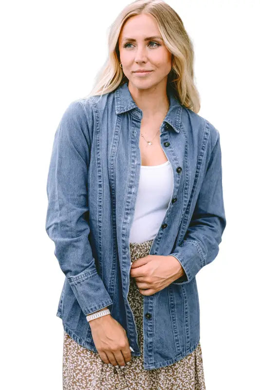 Sky blue button-up denim shirt - jackets