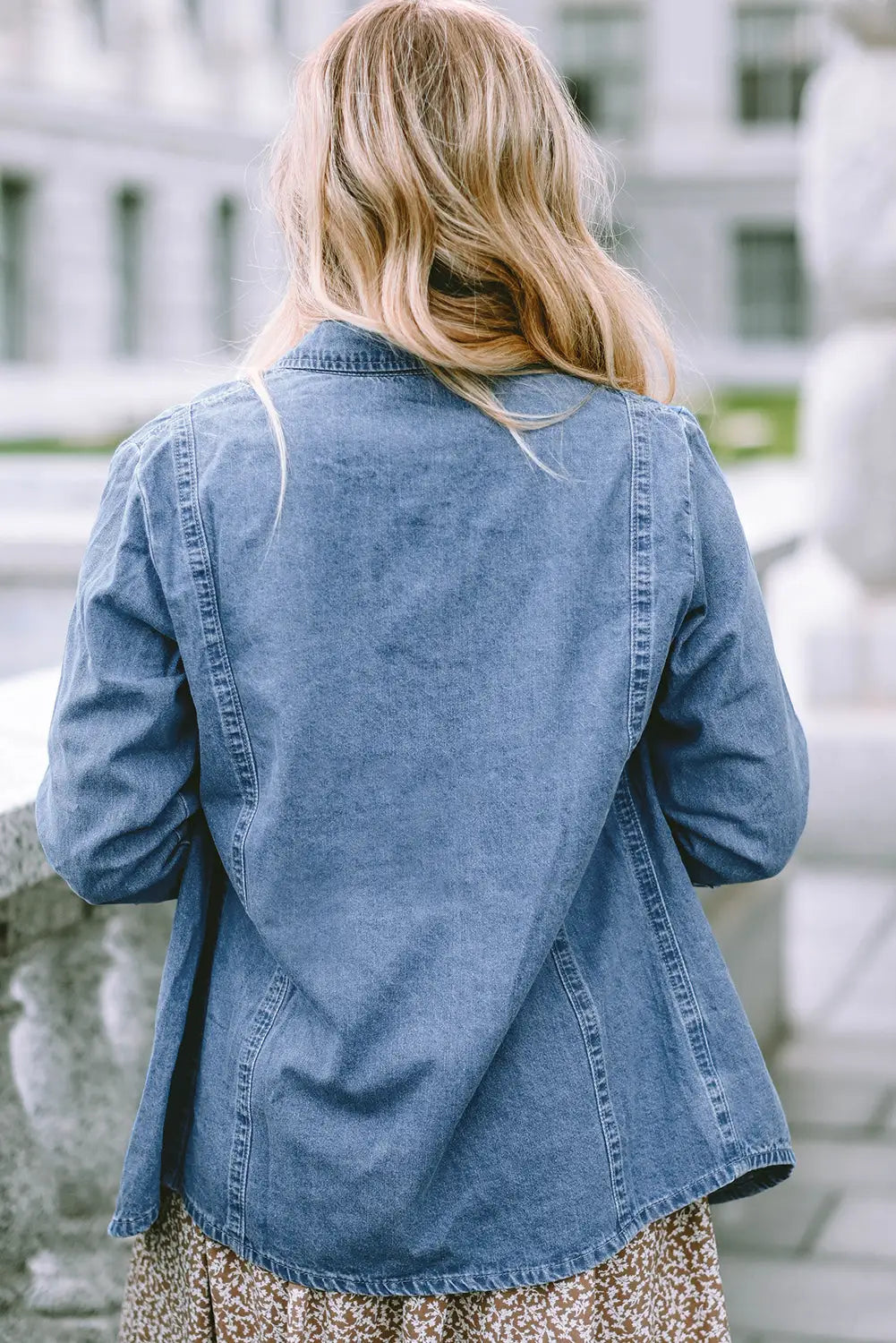 Sky blue button-up long sleeve denim shirt jacket - jackets