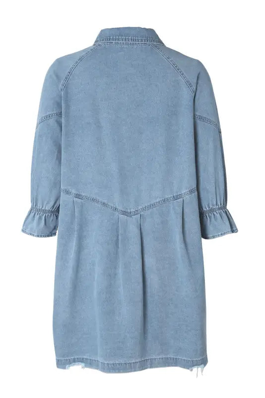 Sky blue buttoned long sleeve denim mini dress - dresses