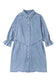 Sky blue buttoned long sleeve denim mini dress - dresses