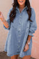 Sky blue buttoned long sleeve denim mini dress - dresses