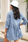 Sky blue buttoned long sleeve denim mini dress - dresses