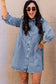 Sky blue buttoned long sleeve denim mini dress - dresses