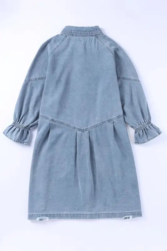 Sky blue buttoned long sleeve denim mini dress - dresses