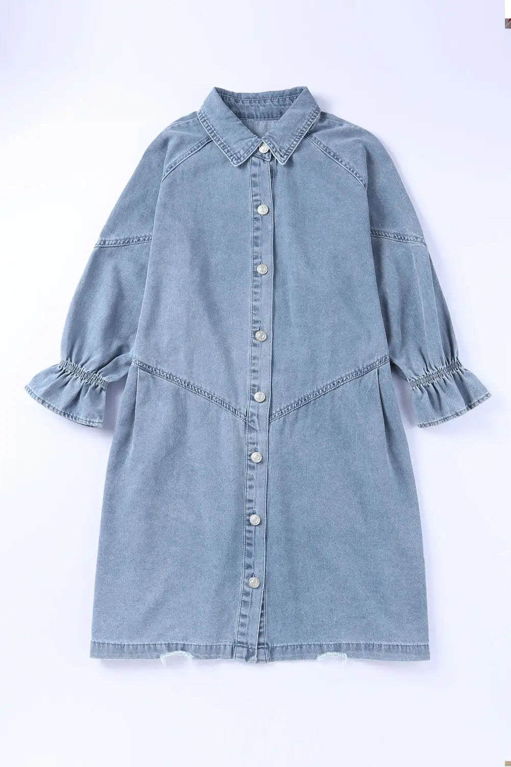 Sky blue buttoned long sleeve denim mini dress - dresses