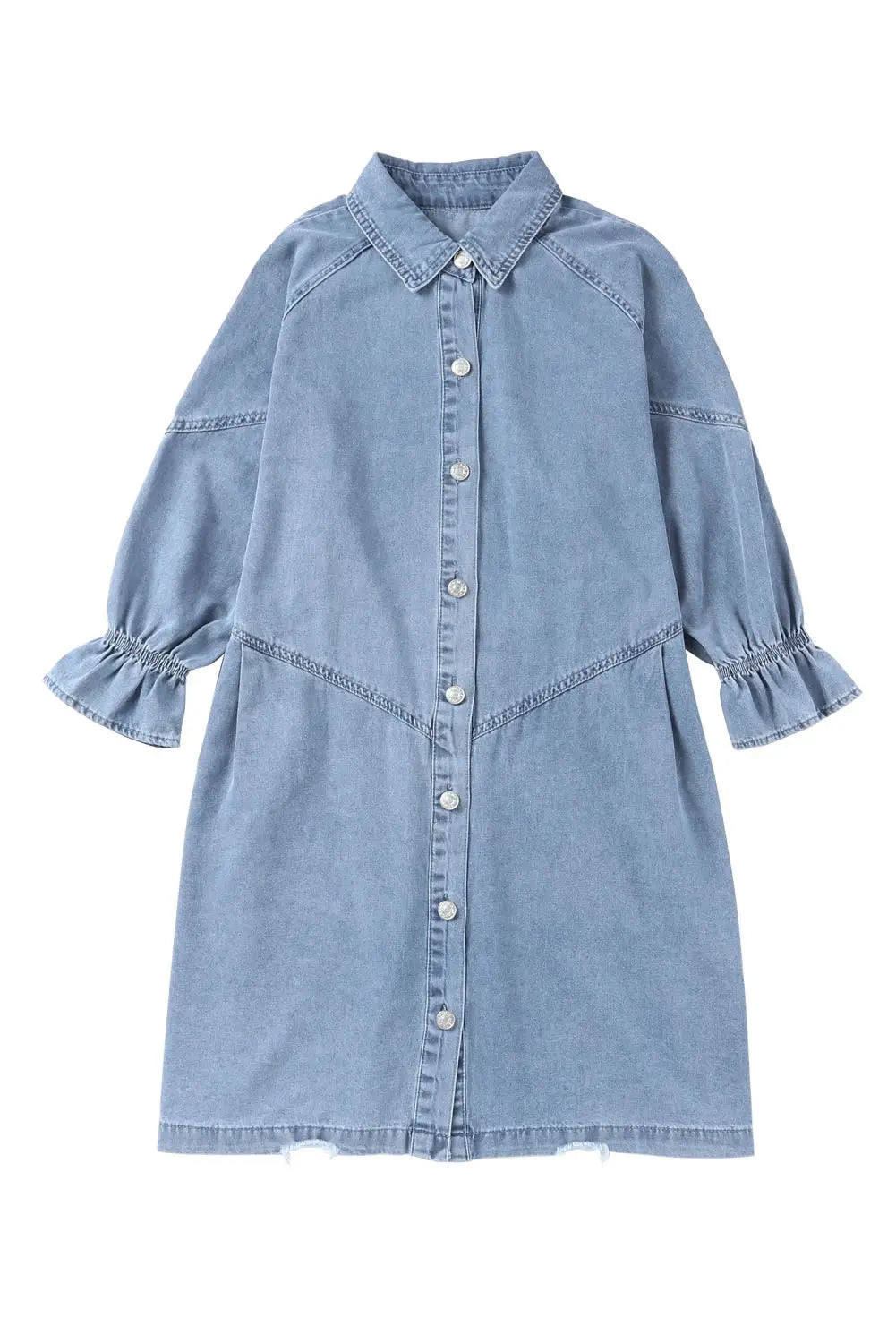 Sky blue buttoned long sleeve denim mini dress - dresses