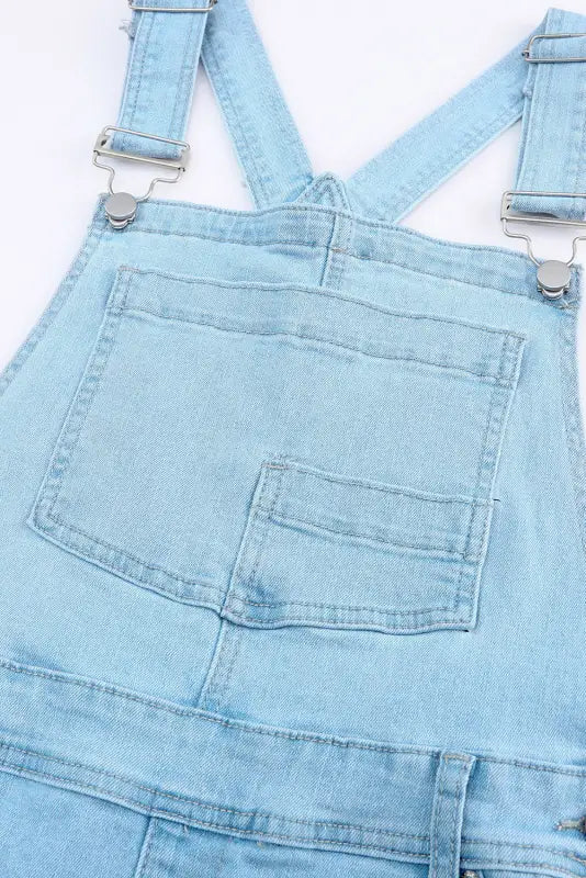 Sky blue constructed bib pocket distressed denim overalls - jumpsuits & rompers