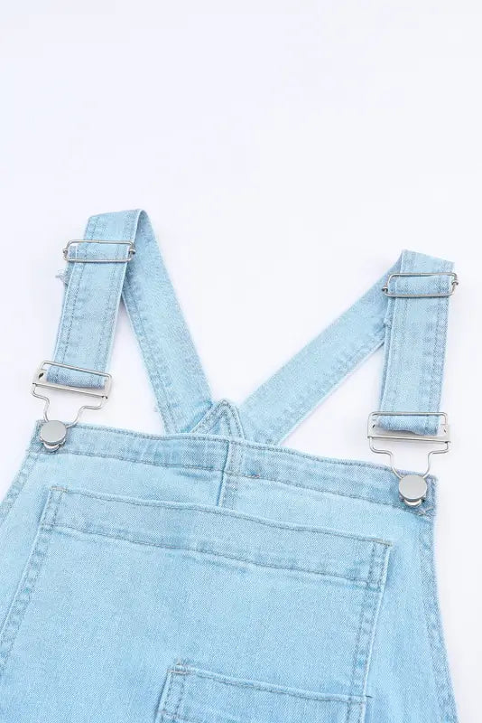 Sky blue constructed bib pocket distressed denim overalls - jumpsuits & rompers