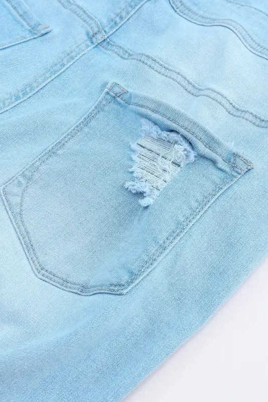 Sky blue constructed bib pocket distressed denim overalls - jumpsuits & rompers