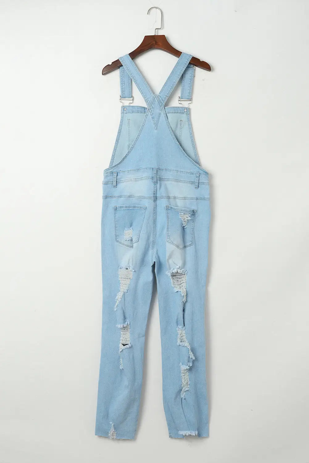 Sky blue constructed bib pocket distressed denim overalls - jumpsuits & rompers