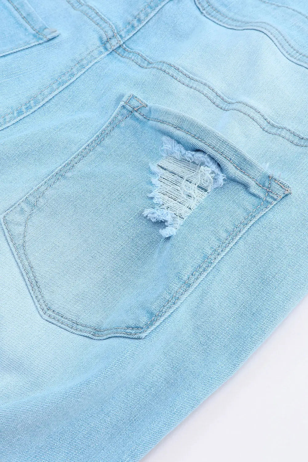 Sky blue constructed bib pocket distressed denim overalls - jumpsuits & rompers