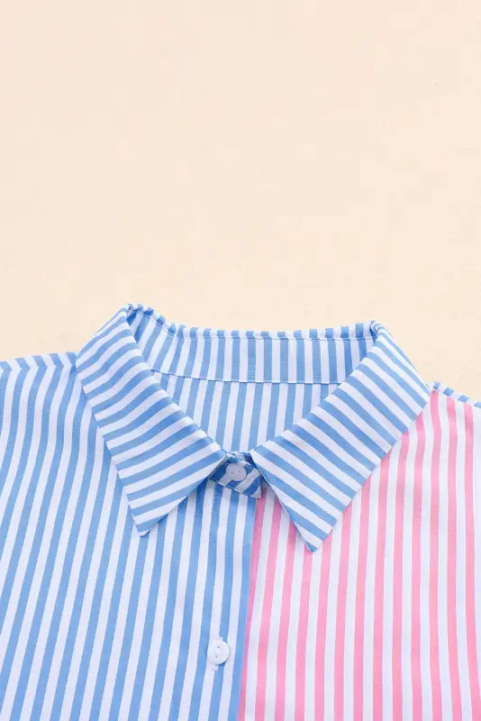 Sky blue contrast striped print shirt - blouses & shirts