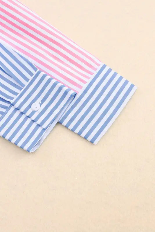 Sky blue contrast striped print shirt - blouses & shirts