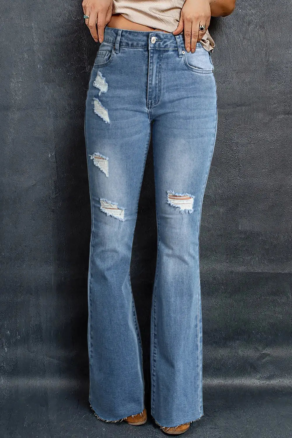 Sky blue dark wash mid rise flare jeans - 4