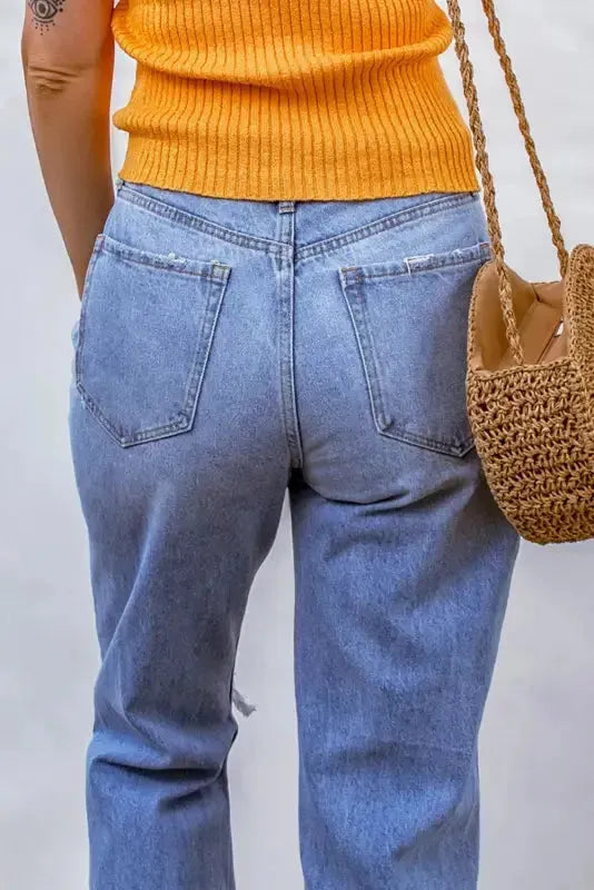 Sky Blue Distressed Boyfriend Jeans - Fashionfitz