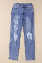 Sky Blue Distressed Boyfriend Jeans - Fashionfitz