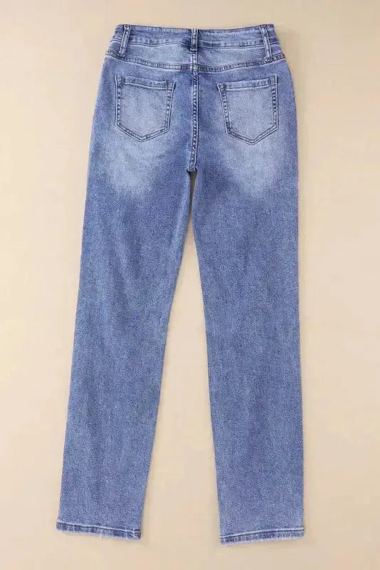 Sky Blue Distressed Boyfriend Jeans - Fashionfitz