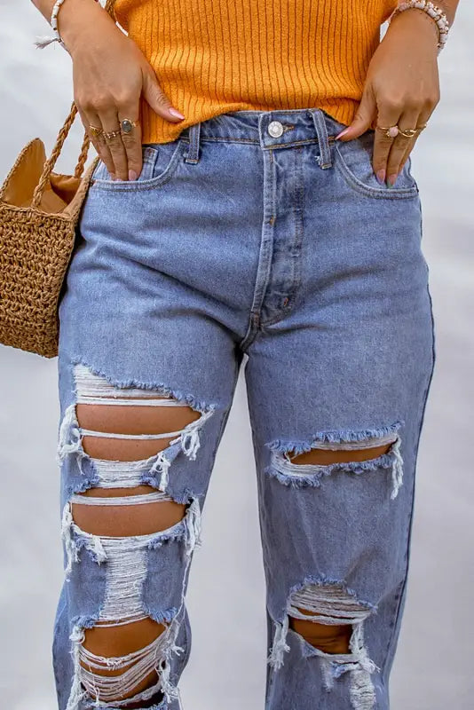 Sky blue distressed boyfriend jeans