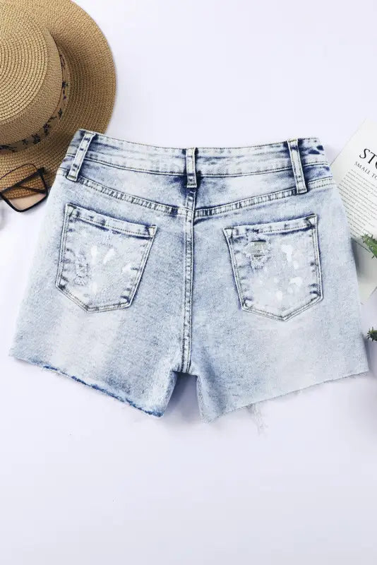 Sky blue distressed denim shorts