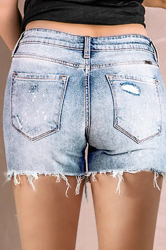 Sky blue distressed denim shorts