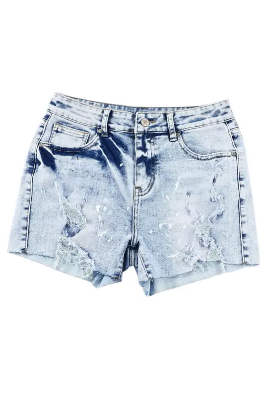 Sky blue distressed denim shorts