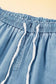 Sky blue drawstring high waist cargo pocket wide leg jeans - bottoms