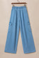 Sky blue drawstring high waist cargo pocket wide leg jeans - bottoms