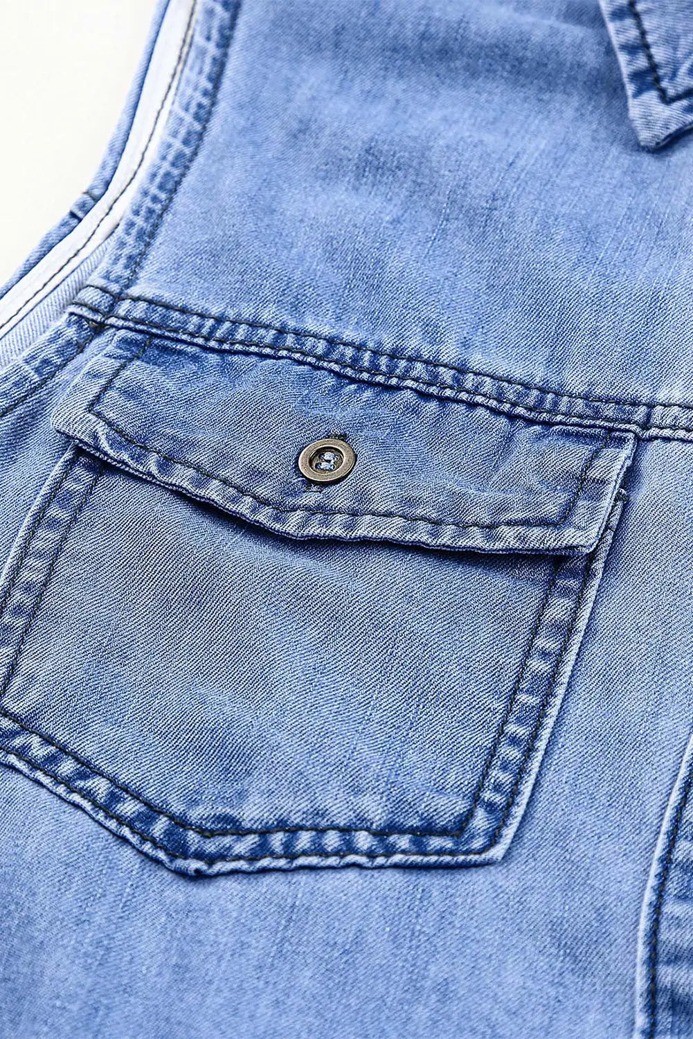 Sky blue flap pockets button up sleeveless denim dress - xl / 85% cotton + 15% polyester - mini dresses