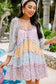 Sky blue floral colorblock tiered puff sleeve dress - mini dresses