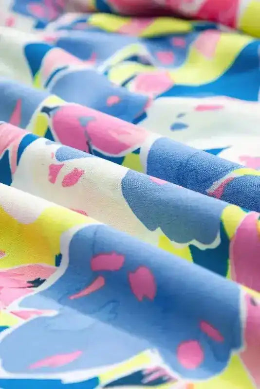 Sky Blue Floral Dress - V Notched Flutter Sleeve - Fashionfitz