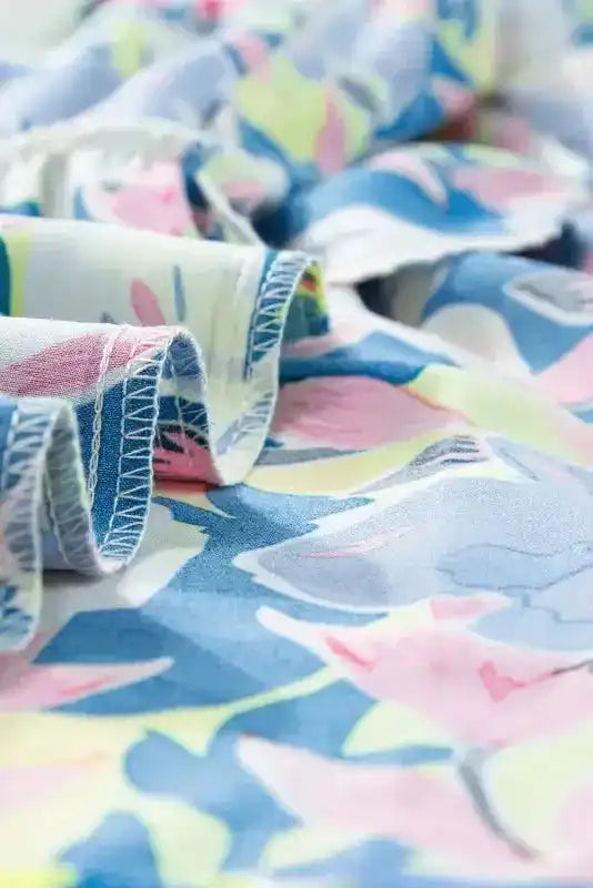 Sky Blue Floral Dress - V Notched Flutter Sleeve - Fashionfitz