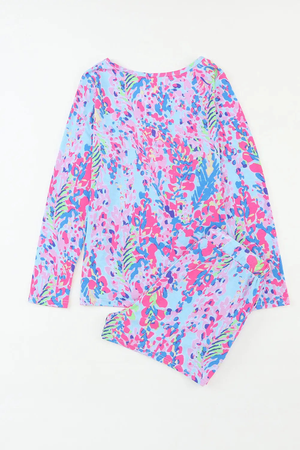 Sky blue floral long sleeve top and drawstring shorts set - loungewear