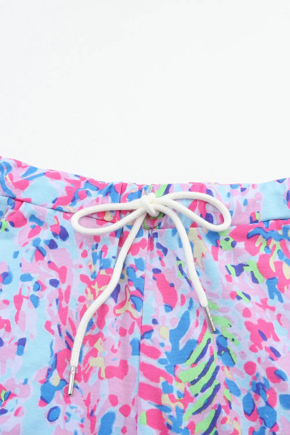 Sky blue floral long sleeve top and drawstring shorts set - loungewear