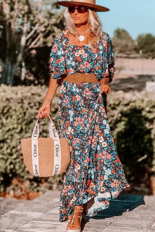 Sky blue floral maxi dress - dresses/floral dresses