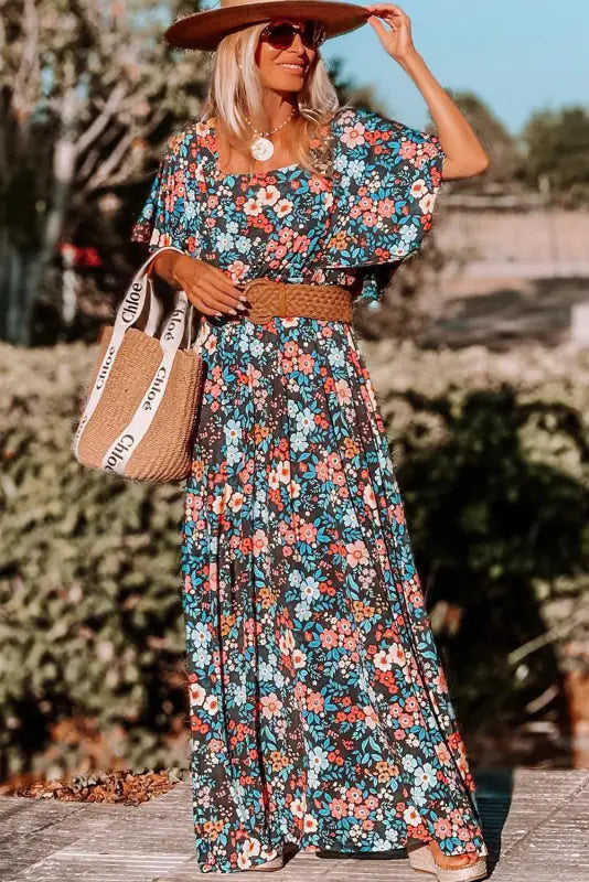 Sky blue floral maxi dress - dresses/floral dresses