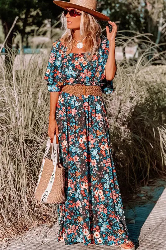 Sky blue floral maxi dress - dresses/floral dresses