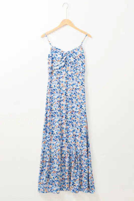 Sky blue floral maxi dress - ruffled ruched