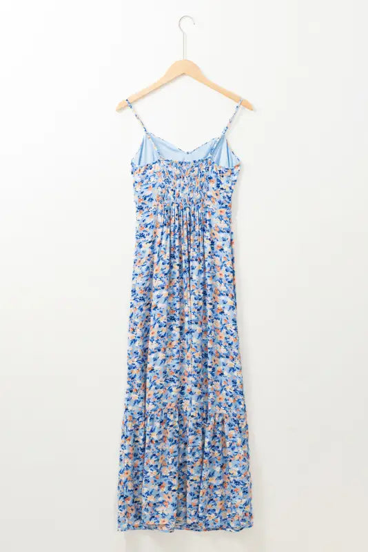 Sky blue floral maxi dress - ruffled ruched