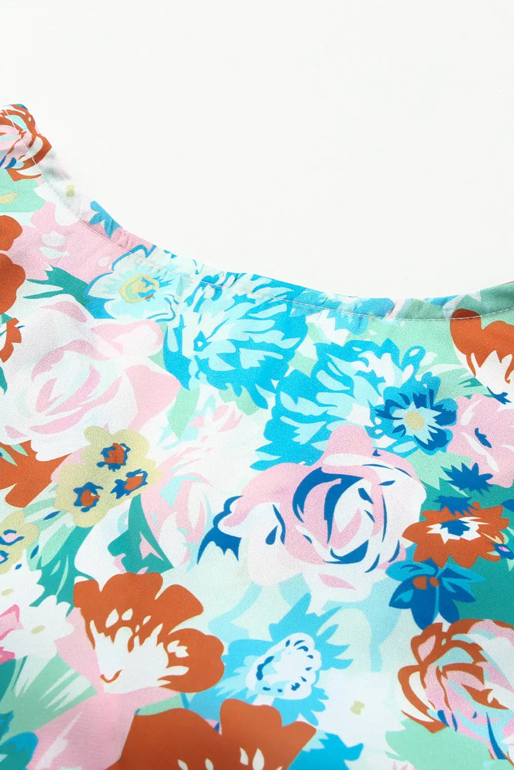 Sky blue floral print wrap long sleeve bodysuit - bodysuits