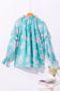 Sky blue floral split neck ruffled puff sleeve blouse - tops