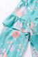 Sky blue floral split neck ruffled puff sleeve blouse - tops