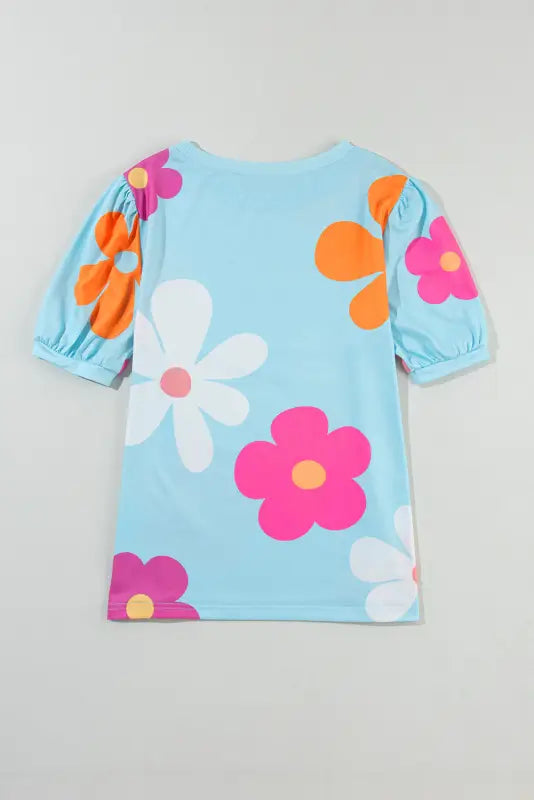 Sky blue flower bubble sleeve tee