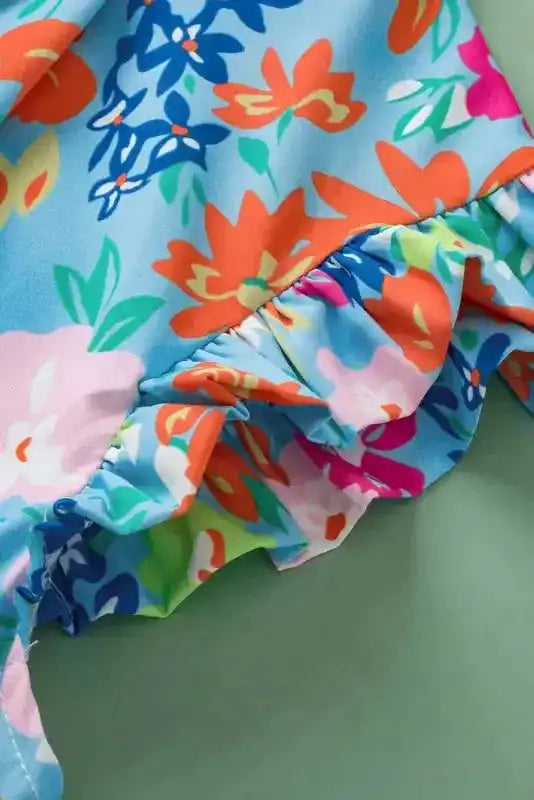 Sky Blue Frilled Collar Floral Vest - Fashionfitz