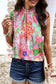 Sky blue frilled collar floral vest - pink / s / 100% polyester - tops/tank tops