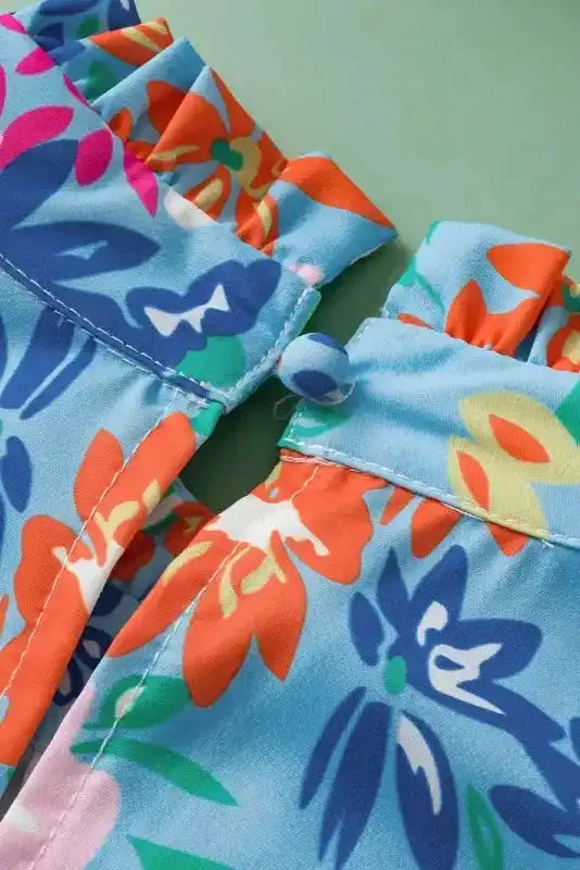 Sky Blue Frilled Collar Floral Vest - Fashionfitz